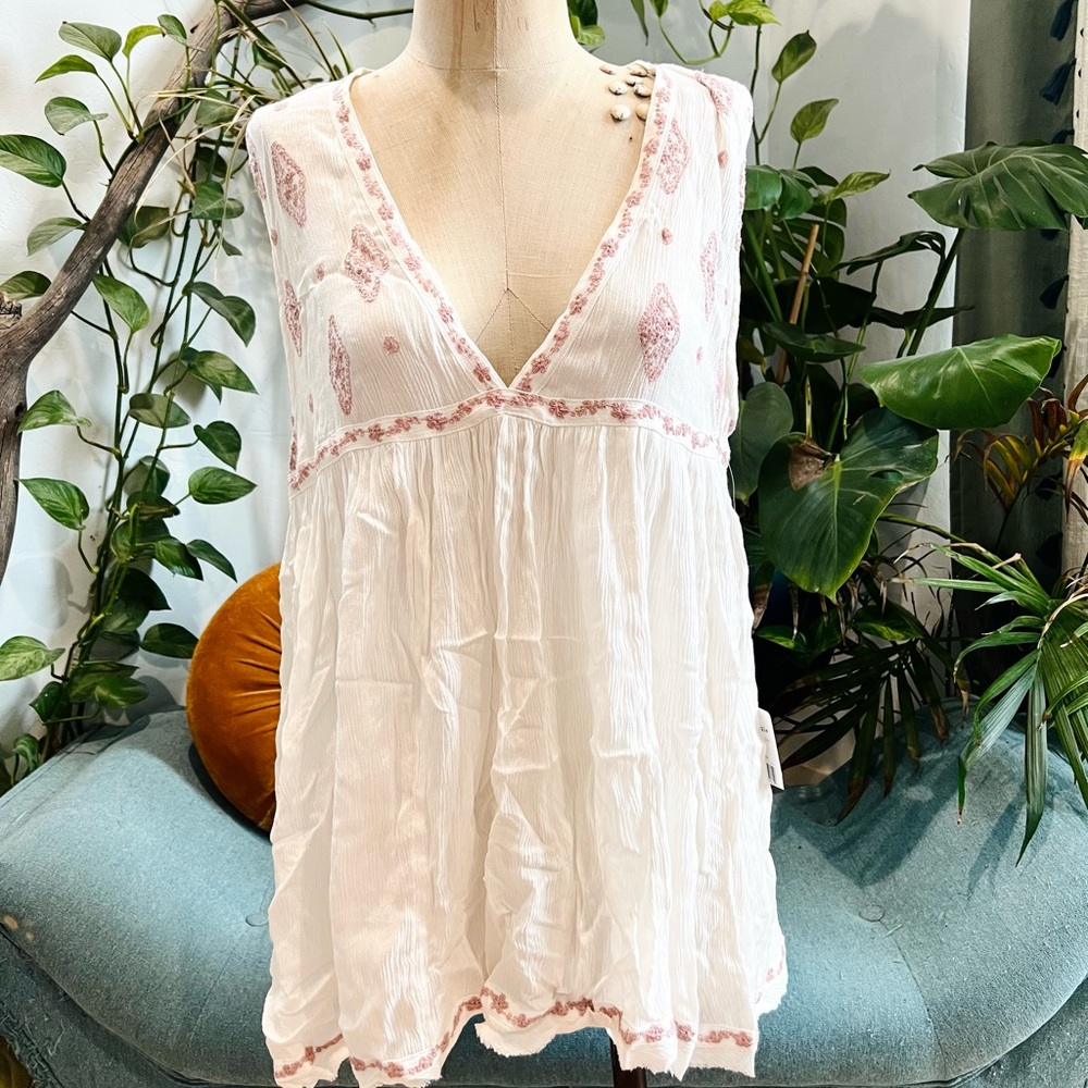 White Embroidered Free People Top
